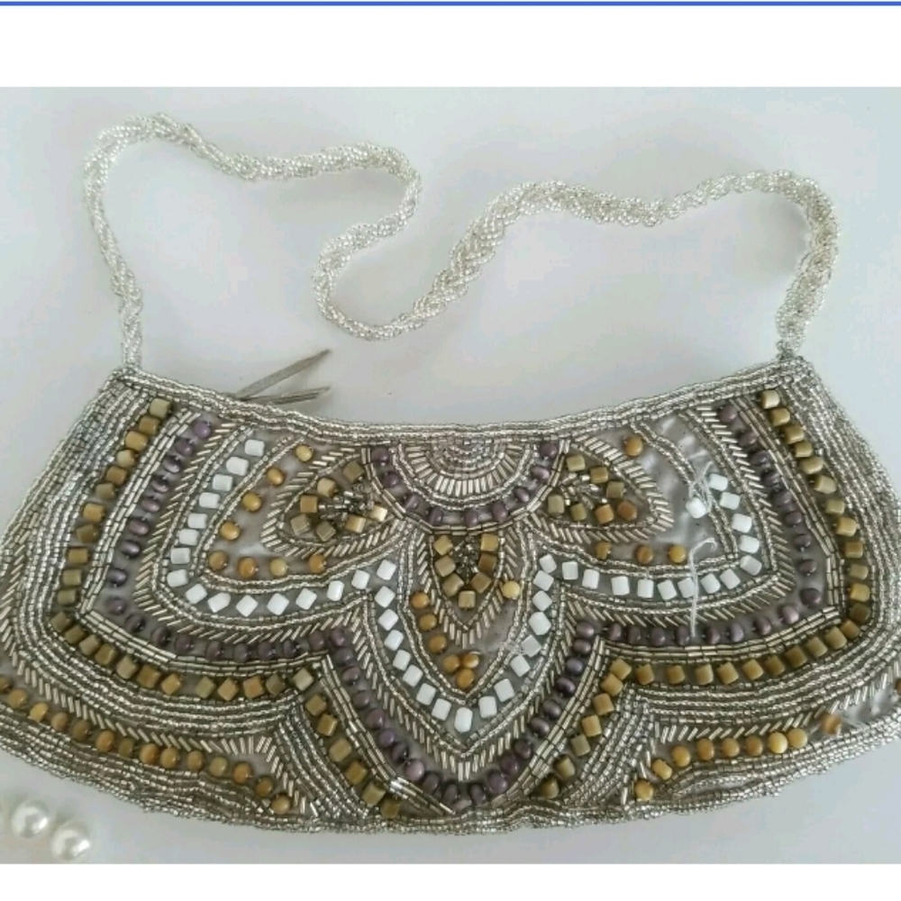 Kate Landry Womens Small Platinum Beaded Braided S